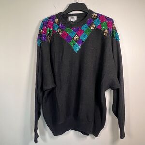 Vintage Mister Noah Sequin Sweater Womens Plus Sz 24W Black  Golden Girls